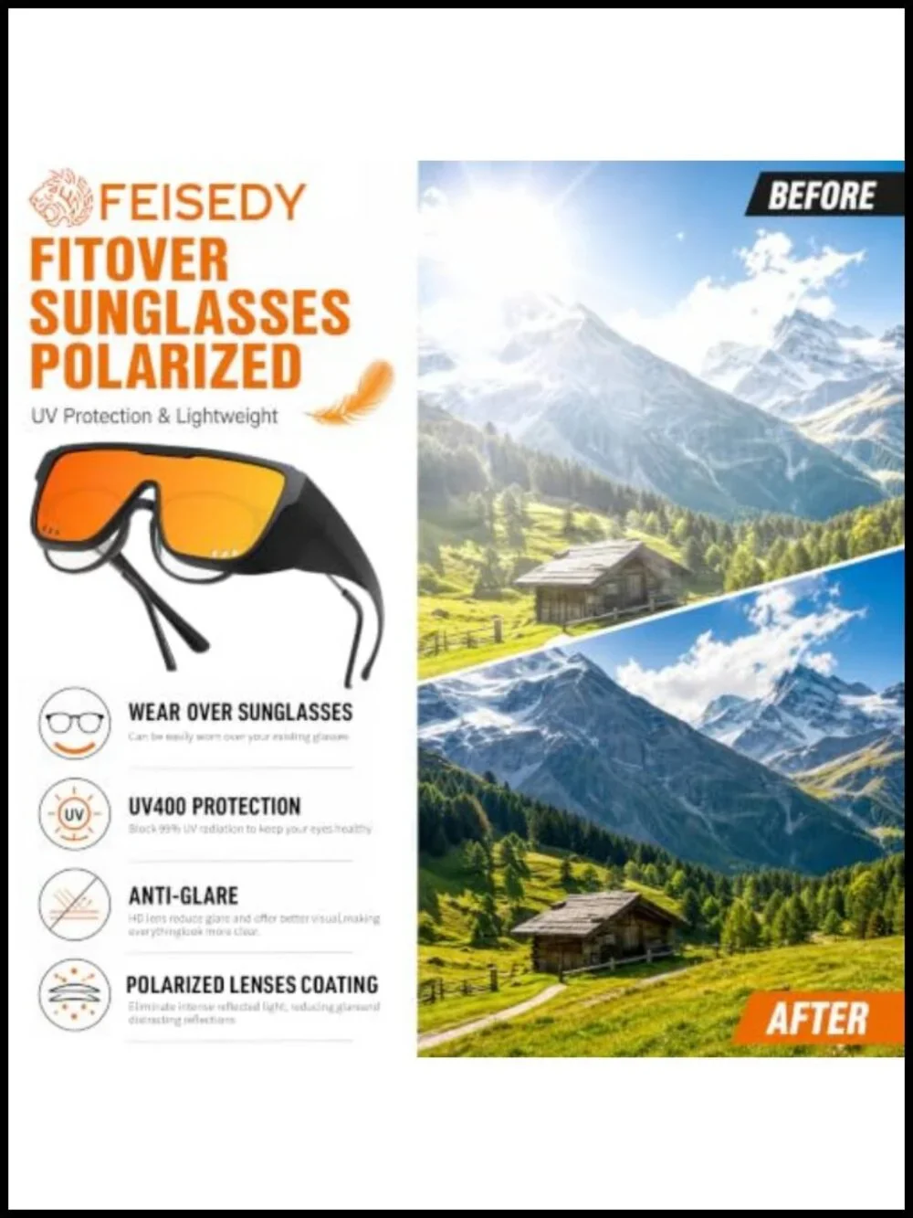 Fit Over Glasses Polarized Sunglasses with Side Shields TR90 Frame Sports